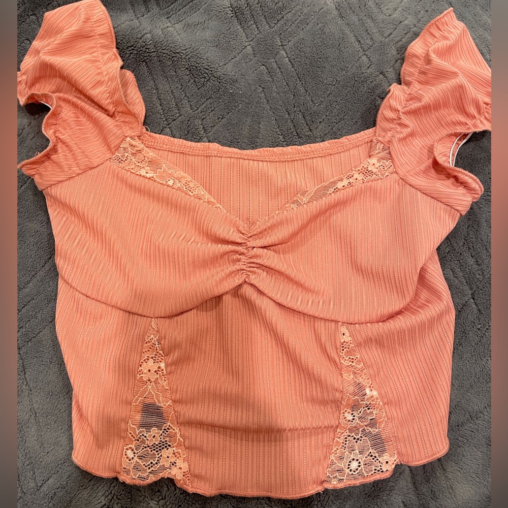 Coral lace crop top